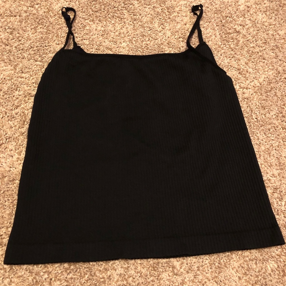 Apostrophe Stretch Black Ribbed Tank Top